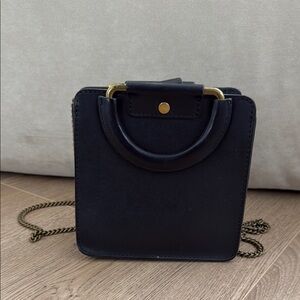 Madewell Genuine Leather Square Black Gold Handbag